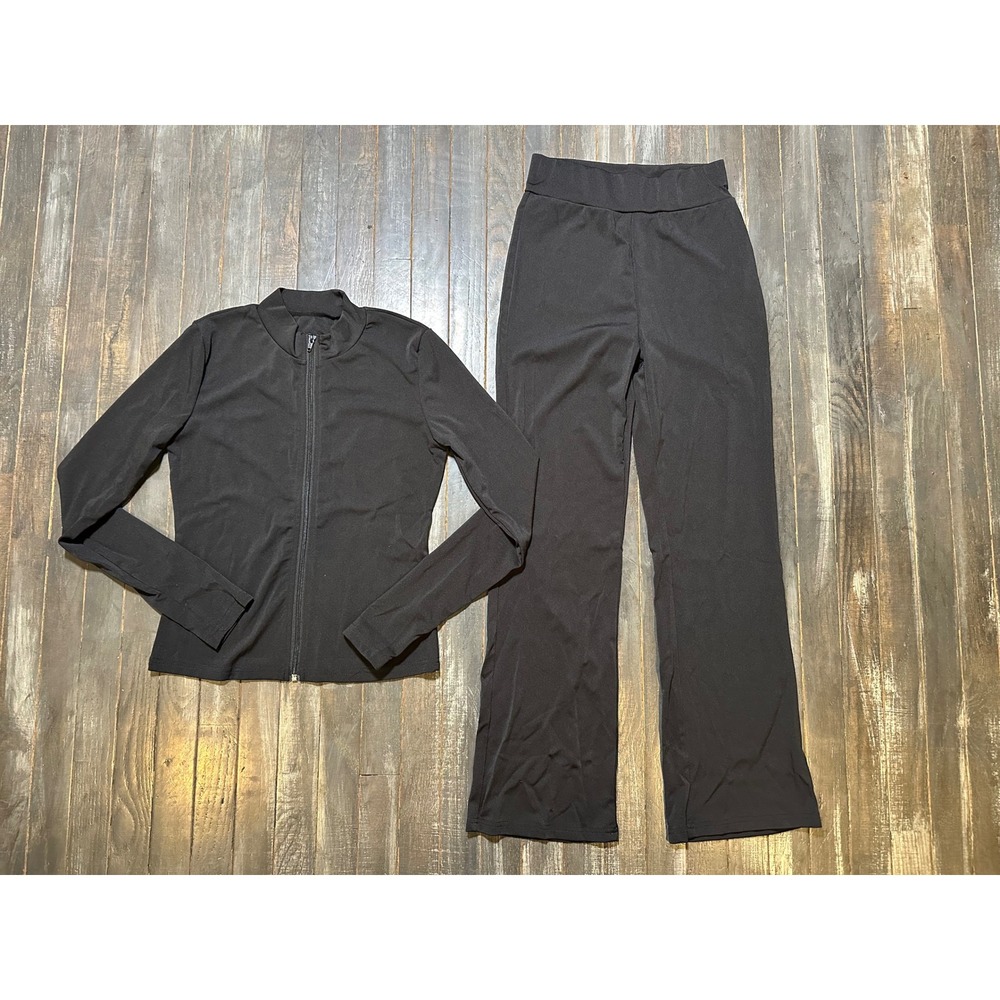 FME  Womens Black 2 Piece Tracksuit Zip Up Jacket and Flare Pants Set Small